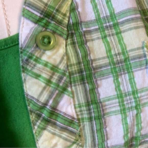 Denim&Co green white plaid green tee look Size M - Picture 2 of 8